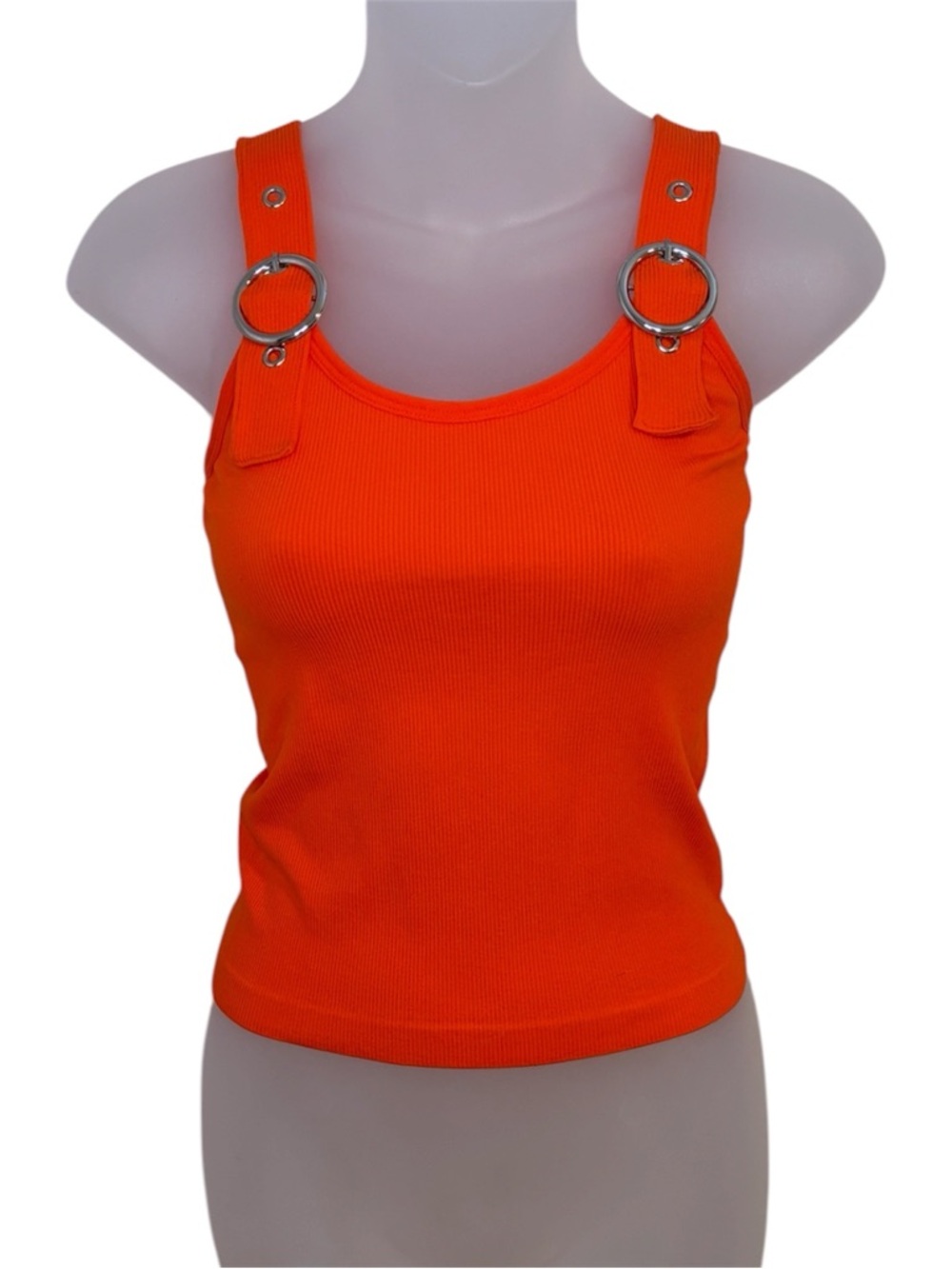 FCT With Love Basics Orange Ribbed Tank Top with Metal Ring Straps Size Medium